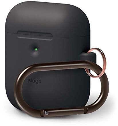 elago A2 AirPods Silikonhülle Case Hülle Kompatibel mit Apple AirPods 2 mit kabellosem Ladecase (2019) - LED an der Frontseite Sichtbar, Unterstützt Kabelloses Laden, Stoßfest (mit Karabiner, Schwarz)