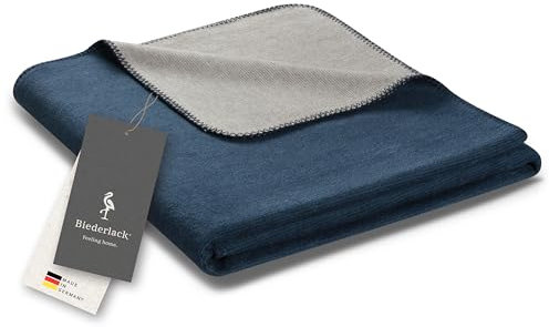 biederlack® samtig-weiche Kuscheldecke aus Baumwolle und Polyacryl I Made in Germany I Öko-Tex I nachhaltig produziert I Wohndecke Double Optic in Marine-Graphit I Sofa-Decke in 150x200 cm