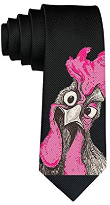 COLORFULSKY Herren Lustige Hühner Krawatte Polyester Seide Weich Business Gentleman Krawatte Schwarz Cartoon Muster
