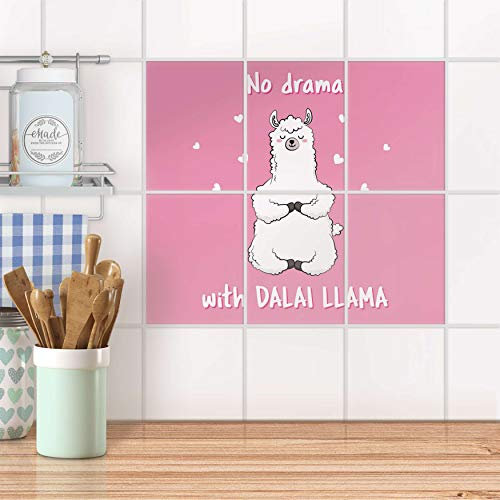 Fliesenbild für Küche und Bad I Fliesen-Sticker Aufkleber selbstklebend I Fliesen verschönern - Dekorfliesen für Küchen- und Badfliesen I Design: Dalai Llama