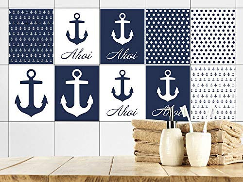GRAZDesign Fliesenaufkleber Bad & Küche Maritim mit Anker in blau, Klebefliesen selbstklebend (20 Stück, 20x25cm)