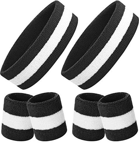 ONUPGO Schweißband-Set, Sport-Stirnband & Armband-Set (6 Stück) - Unisex, für Erwachsene & Kinder - Schwarz & Weiß - Einheitsgröße - Fitnessstudio, Basketball, Fußball & mehr