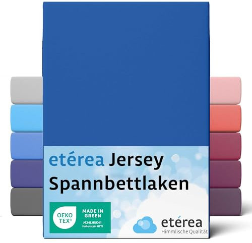 etérea Jersey Spannbettlaken 80x160cm - 80x180cm Blau bis 20 cm Höhe - 100% Baumwolle Spannbetttuch Oekotex - Bed Sheets Leintuch Bettbezug - Kinder Bettlaken 80x160 cm - 80x180 cm - Blue