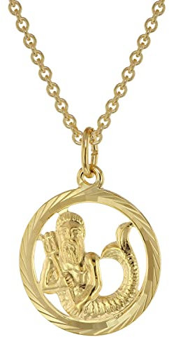 trendor Sternzeichen Wassermann Gold 333 Anhänger Ø 16 mm + Halskette 42 cm, eleganter Halsschmuck mit Tierkreiszeichen aus Echtgold für Damen 75940-02