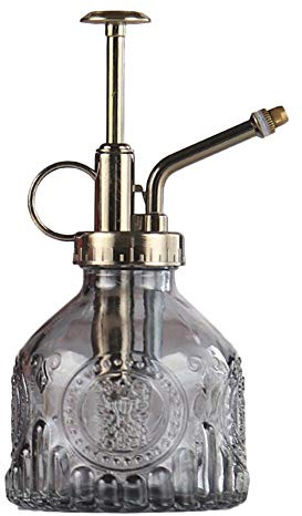 Jarra de cristal retro con pulverizador para plantas y flores, ideal para regar pequeñas plantas en casa u oficina