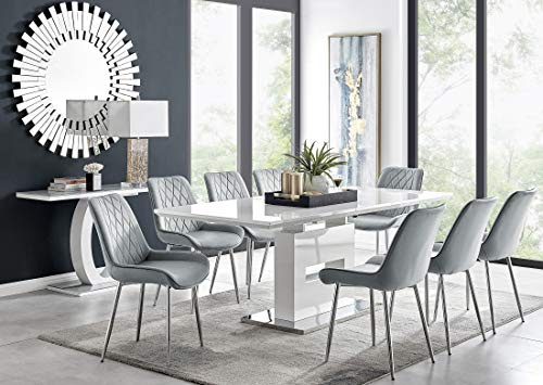 Furniturebox UK Arezzo Large Extending Dining Table and 8 Grey Pesaro Silver Leg Chairs Set