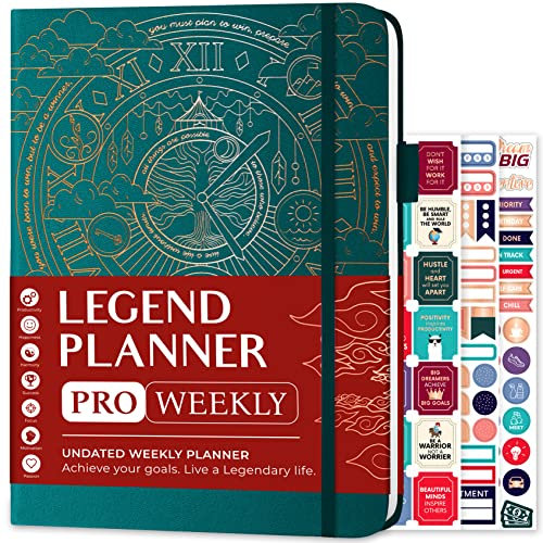 Legend Planner PRO - Agenda settimanale e mensile Deluxe per aumentare la produttività e raggiungere i tuoi obiettivi, agenda organizer per la gestione del tempo, non datata, 18 x 25,5 cm, copertina