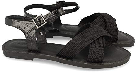 shoes&blues.es Sandalia Plana para Mujer, Comodas, Palas Cruzadas con Hebilla, Primavera Verano 2021. Talla 36 Negro