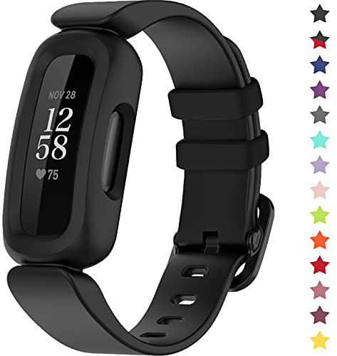 TopPerfekt Armbänder kompatibel mit Fitbit Ace 3 für Kinder, weiches Silikon, wasserdichtes Armband, Zubehör, Sportuhrenarmband Jungen Mädchen (Schwarz)