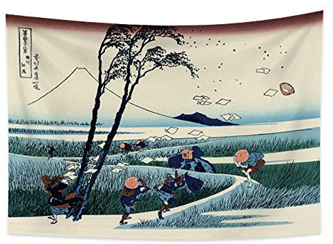 YONGFOTO Japanischer Ukiyo-e Wandteppich Berg Fuji 36 Ansichten Zimmer Wandbehang Ejiri in der Provinz Suruga Japan Wandkunst Traditionelle Malerei Hokusai Tapisserie 100x70cm
