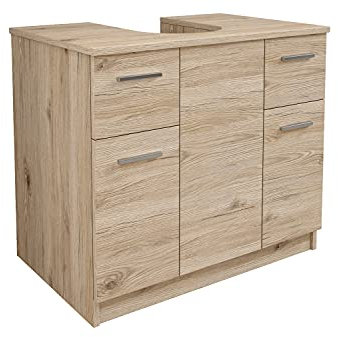 Mama Store Base de Couvre-Colonne avec 2 Portes et 2 tiroirs, chêne Naturel, L. 70 cm x P. 46 cm x H.62 cm