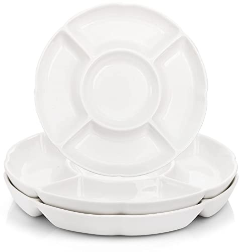 ZENFUN Set di 3 piatti per antipasti, piatti da portata divisi in porcellana da 30,5 cm, vassoio per condimento, piatti da portata a 5 sezioni, per snack, antipasti, caramelle e noci, formaggio, olive