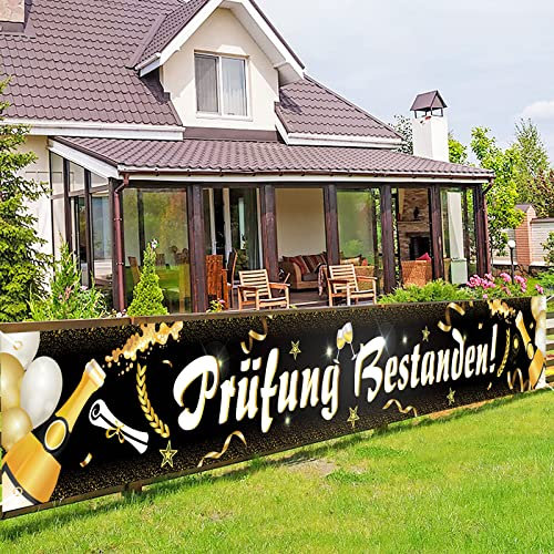 DPKOW Lang Prüfung Bestanden Banner Dekoration für Abschluss Ausbildung, Stoff Poster Banner für Prüfung Bestanden Draußen Garten Dekoration, Graduierung Abitur Dekoration für Wand Tisch, 270 * 35 cm
