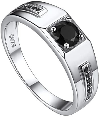 Suplight Anello Uomo Argento 925 con Pietra Nera Rotonda Zirconi Anello Uomo Pietra Nera Matrimonio Taglia 30 - Regalo per Natale San Valentino