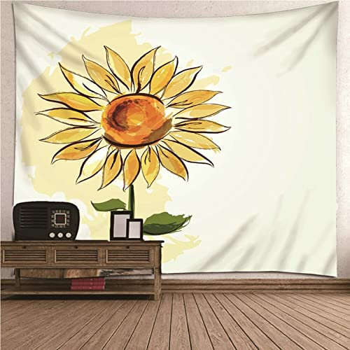 Aotiwe Aesthetic Wandteppich, Vintage Wanddeko Wohnzimmer Sonnenblumenmuster Malerei aus Polyester Weiß Gelb 200X200Cm