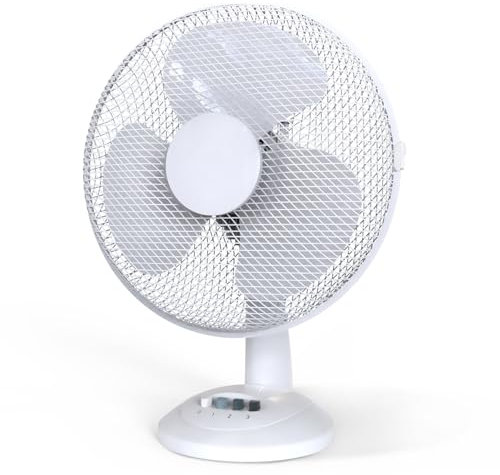 KEPLIN 12 Inch, Lightweight, Portable Desk Fan 3 Speed Settings, Wide-Angled Oscillation, Powerful Airflow, Quiet Operation, Adjustable Tilt Head, Table Fan, Ideal for Bedroom and Office Use (White)
