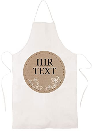 STEMPEL-FABRIK – personalisierbare Küchenschürze in Weiß aus Baumwolle mit Namen – Motiv Papierdekor – bedruckte Kochschürze ideal geeignet zum Kochen und Backen – Geschenkidee für Hobbyköche