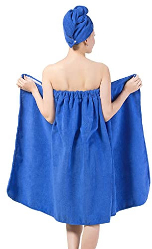 Femme Paréo de Bain Microfibre Séchage Rapide 2 pour 1 Robe Serviette de Bain et Serviette de Cheveux Set Peignoir de Bain Doux Draps de Bain Sauna Douche Jupe de Chambre pour Hôtel Voyage Spa Piscine