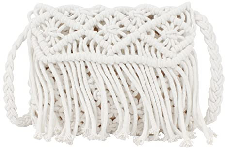 MEGAUK Damen Handgefertigte Crossbody Schultertasche Fransentasche Strohtasche Umhängetasche mit Fransen Quasten Stroh gewebte Strandtasche für Urlaub Am Meer