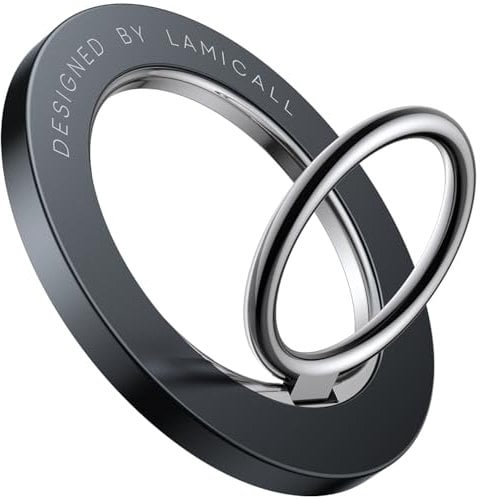 Lamicall Anneau Téléphone Magnétique pour MagSafe - 360° Rotation, avec Anneau Métallique Compatible avec Charge sans Fil, Poignées Téléphone Amovible pour iPhone 16 15 14 13 12 Pro Max, Android, Noir
