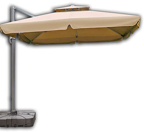 HARICSET Cantilever Parasol Sonnenschirm Ampelschirm Garden Parasol mit Kurbelvorrichtung UV-Schutz Bespannung Sonnenschirm Schirm Gartenschirm Marktschirm(Size:3 * 3m(170Lbase),Color:Khaki)