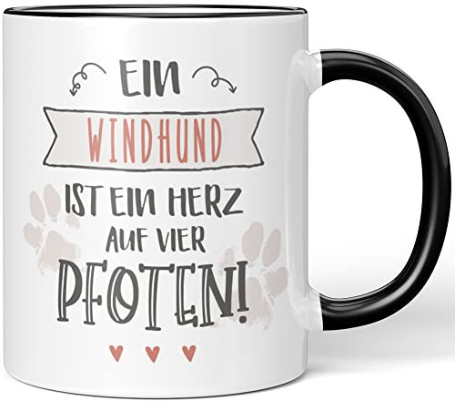 JUNIWORDS Tasse, EIN Windhund ist EIN Herz auf Vier Pfoten, Schwarz (1006764)