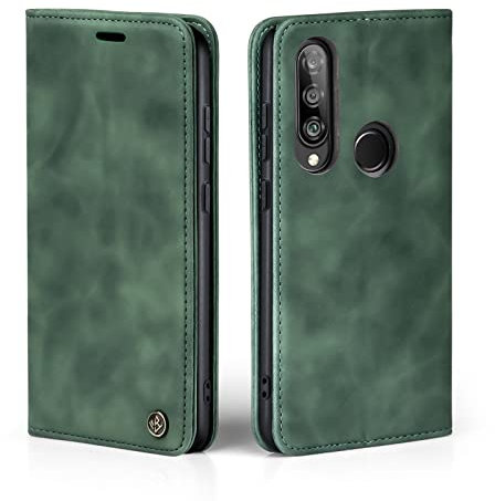 LBH Handyhülle für Huawei P30 Lite in Grün mit Karten- und Geldfach Smartphone Hülle mit Standfunktion Flip Case Schutzhülle Magnetverschluss Vintage