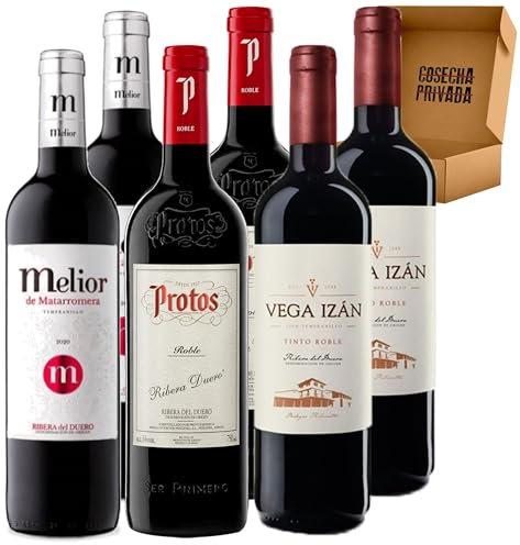 Pack Vinos Ribera del Duero - Envio 24h - Vinos Regalo - 2x Melior, 2x Protos Roble, 2 x Vega Izán Roble- Cosecha Privada (6 x Botella 75 cl, 1.07)
