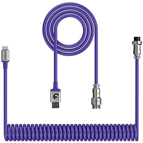 XINMENG Cable de teclado en espiral, Pro Custom USB-C Aviator Cable para teclado mecánico, tipo C a USB-A, cable de resorte de TPU con conector de aviación de metal desmontable G213 Pro