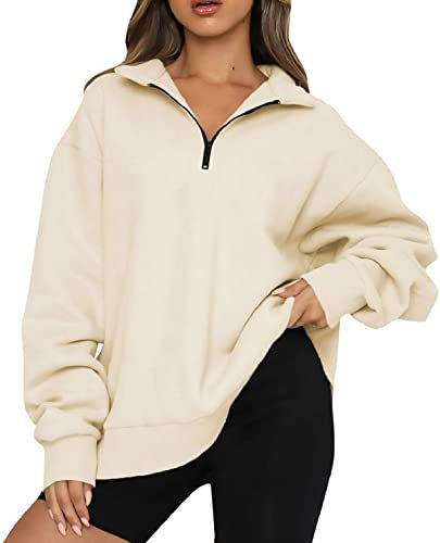 FANGJIN Pullover Damen Winter Kawaii Langarmshirt Coole Sport Casual Sweatshirts Outfit Skiunterwäsche Damen Top Oversize Langarm Frühling Oberteile Beige S