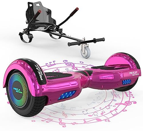 MEGA MOTION Hoverboards mit Hoverkart für Kinder, 6.5 Zoll Hoverboards mit Bluetooth Lautsprecher, mit LED-Leuchten, Geschenk für Kinder und Jugendliche