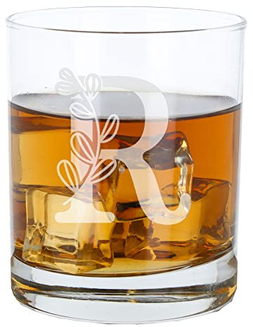 R Personalised Monogram Initial Etched Whisky Glass Engraved Name Tumbler Glass Birthday Gift for Her or Him Custom Name Gift for Her or Him Personalised Initial Engraved Whisky Whiskey Glass Tumbler