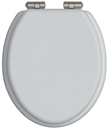 Heritage White Gloss Toilet Seat with Soft Close Brushed Nickel Hinges