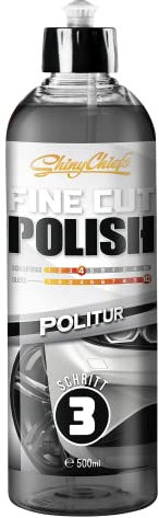 ShinyChiefs FINE CUT POLISH - Hochglanz Autopolitur gegen leichte Kratzer, Polierspuren und Schlieren - Silikonfreier Autolack Kratzer Entferner mit Spiegelglanz für alle Lackoberflächen, 500ml