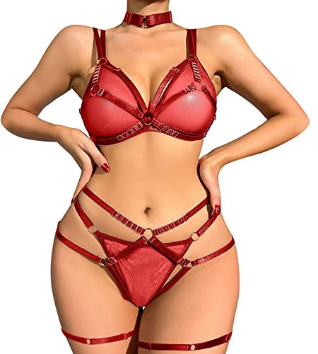callmo Negligee Damen Sexy Transparentes Klassische Dessous Nachtkleid Spitzenbesatz Crop Top mit String Gürtel für Sex DamenBequeme Frau Morgenmantel Nachtwäsche