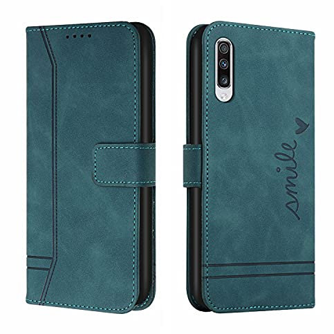 Trugox Handyhülle für Samsung Galaxy A70 / A705 Hülle Klappbar Klapphülle mit Kartenfach Handytasche Handy Schutzhülle Tasche Leder Wallet Flip Case Slim Book Cover - Blaugrün