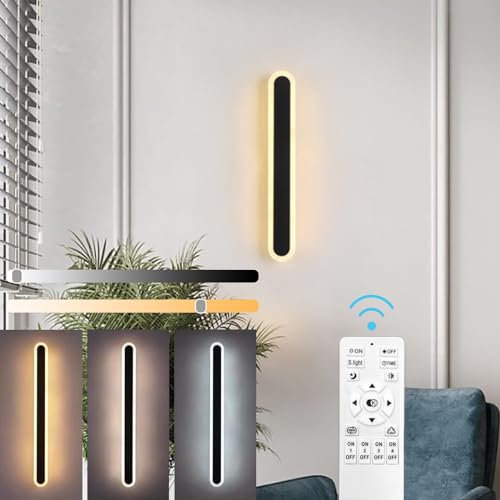 ZTWLEED Applique Murale Intérieure Dimmable,12W Lampe Murale Moderne avec Télécommande 2.4GHz,3000K-6000K Réglable Acrylique Luminaire Mural pour Chambre Salon Couloir Escalier,Noir 40CM 110-240V