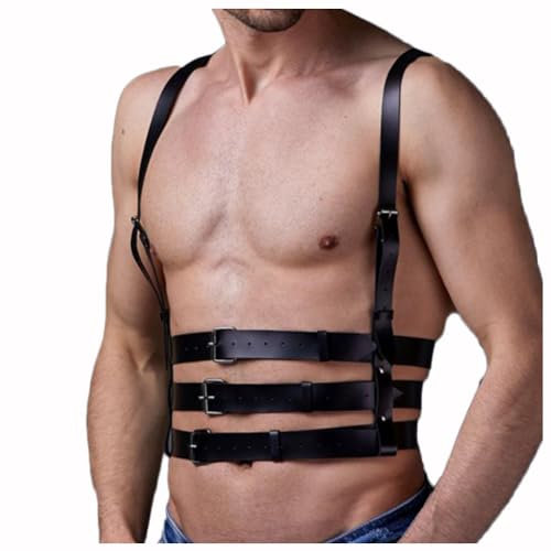 OLIns Mens Adjustable Leather Harness Halter Shoulder Strap Club Wear Costume Bondage Strap Gay Cosplay(Color:Black,Size:One Size)