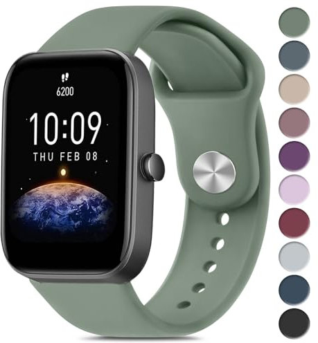 Armband für Amazfit Bip/Bip 3 /Bip 3 Pro Smartwatch, 20 mm Breit Original Silikonbänder kompatibel mit Amazfit Bip S/Bip Lite/Bip U Pro Damen Herren, Olivgrün