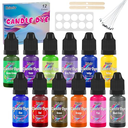 Roizefar kerzenwachs Farbe, 12 Farben Wachs Kerzen Farbe, Farbe für kerzenwachs, hochkonzentrat flüssiger Kerzen Farbe Farbstoff für Gelwachs, Paraffinwachs,Bienenwachs
