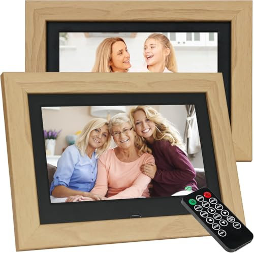 Golony 7-inch Digital Photo Frame, 1280x800 High Definition IPS Screen, Remote Control, Play Photos/Music/Videos Using USB/SD Card, Display Calendar, 2024 Mahogany Frame
