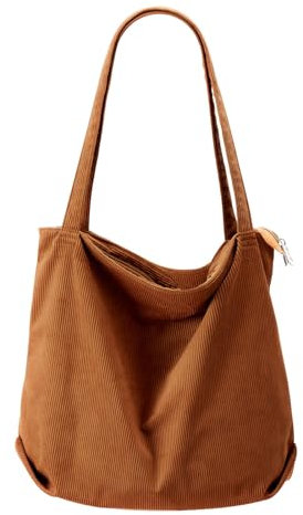 VOSSOT Borsa a tracolla da donna, grande borsa a tracolla con chiusura lampo, in corda, per college, scuola, lavoro, ufficio, viaggi, shopping, uso quotidiano, marrone, 43*40*10cm