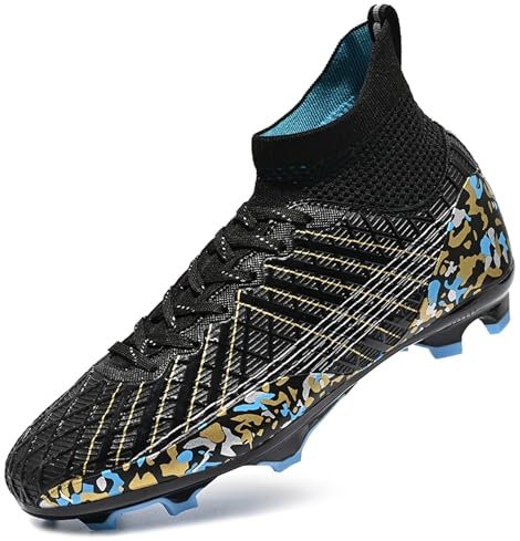 BOTEMAN Football Boots Men's Outdoor Football Shoes Professional Athletics Astro Turf Trainers Teens High Top Spikes Soccer Shoes Black