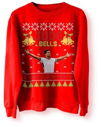 BlackMacaw Jude Bellingham Jude Bells Funny Football Christmas Jumper, Sweater, Sweatshirt, Adults Real Madrid England Football Fan World Cup_RED_S