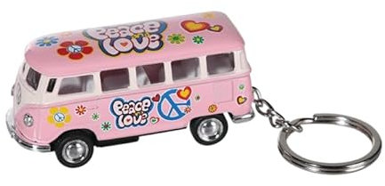 Porte-clés en métal Combi VW T1 Bus 1962 Peace & Love/voiture à friction (Rose)