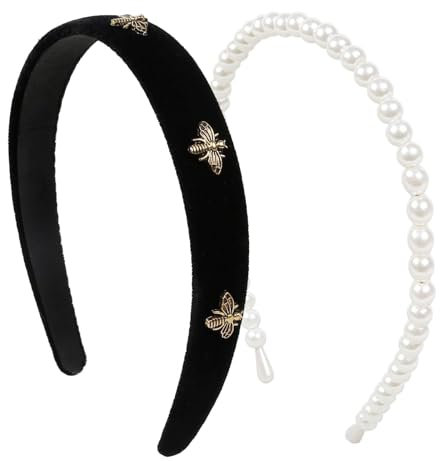 Kryzalite Schwarzes Samt-Stirnband für Damen - Weißes Perlen-Design, Niedlicher Vintage-Haarschmuck, Modisches Accessoire