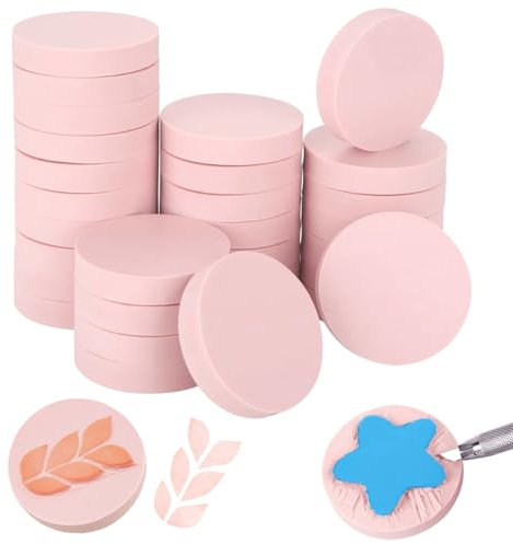 Wonninek Blocchi di gomma per intagliare, 30 pezzi, 5 x 5 cm, rosa, rotondi, dedicati, morbidi, spessi 1 cm, blocchi per timbri fai da te, hobby, artigianato, principianti e professionisti