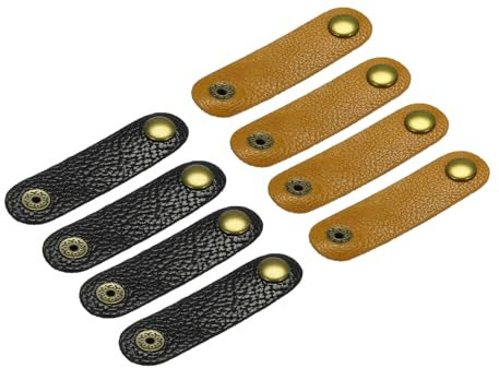 sourcing map 8Pcs Leather Cable Straps Cord Organizer Cable Ties Soft Cable Management for USB Cable, Headphone Wire, Black/Yellow Brown