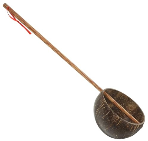 ABOOFAN Coconut Shell Water Scoop Wooden Bath Ladle Multifunction Water Spoon for Sauna Kitchen Tea Ceremony Gardening Home Use Smooth Handle 14.96 X 4.92 X 2.36 in
