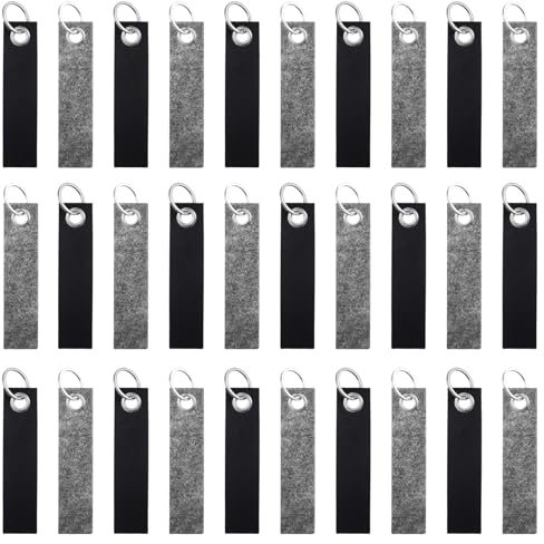 Lvefyti 30 Stück Filz Schlüsselanhänger, 13 x 3 cm Rohling Mit Edelstahl Ring für DIY Dekoration Handwerk Taschen (Grau+Schwarz)